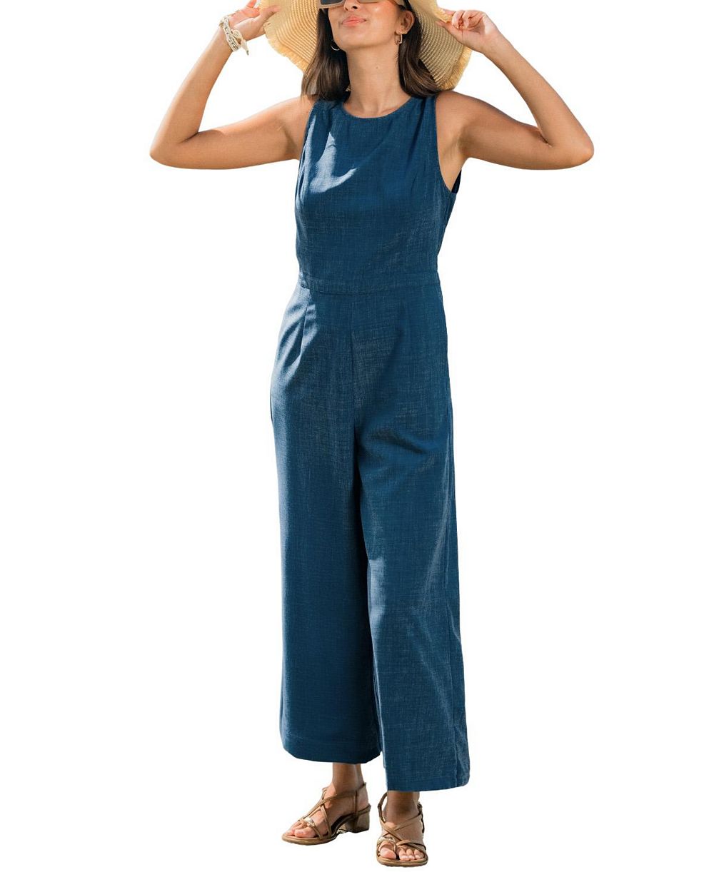 Cupshe Women's Crew Neck Zip-Front Unlined Jumpsuit