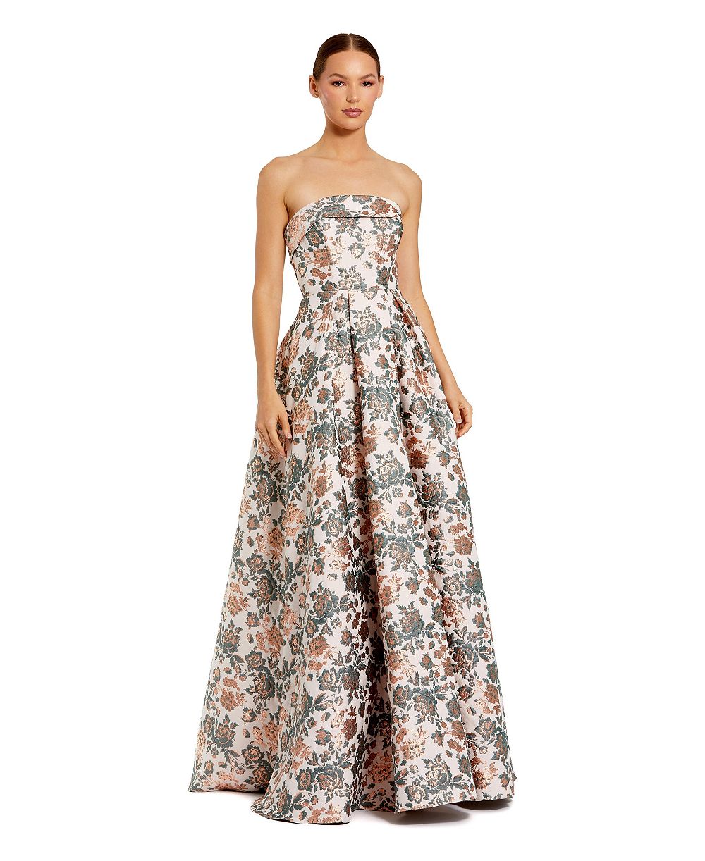 Платье Mac Duggal Petite Strapless Floral Brocade Ball Gown