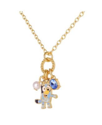 Bluey Charm Necklace Official License, 16+2 inch 18k Gold Flash-Plated Necklace with 3 Dangle Charms