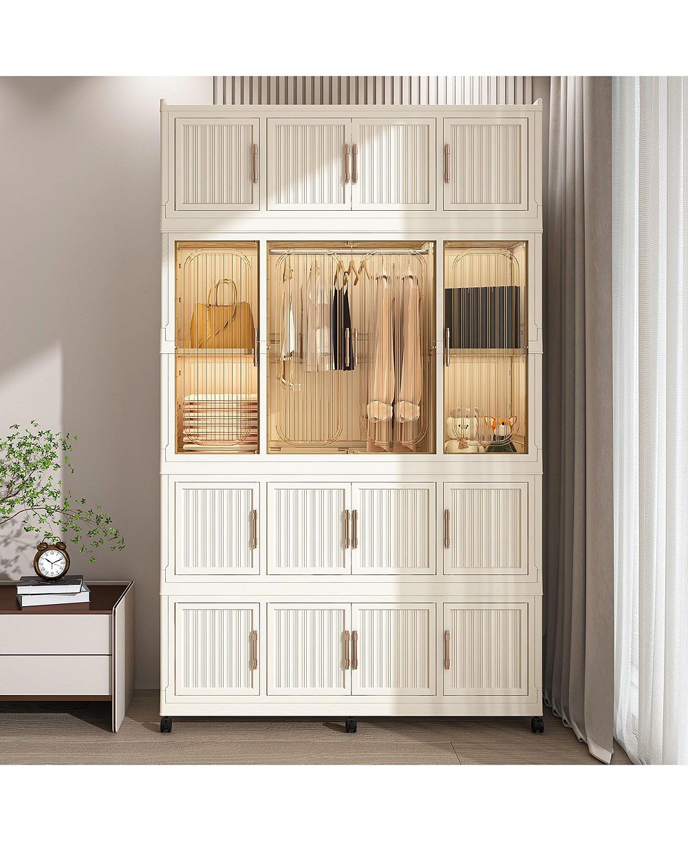 Clihome Portable Wardrobe Closet Storage Cabinet,Clothes Dresser,17 Magnetic Doors-17 Cubes & 1 Hanging Rod