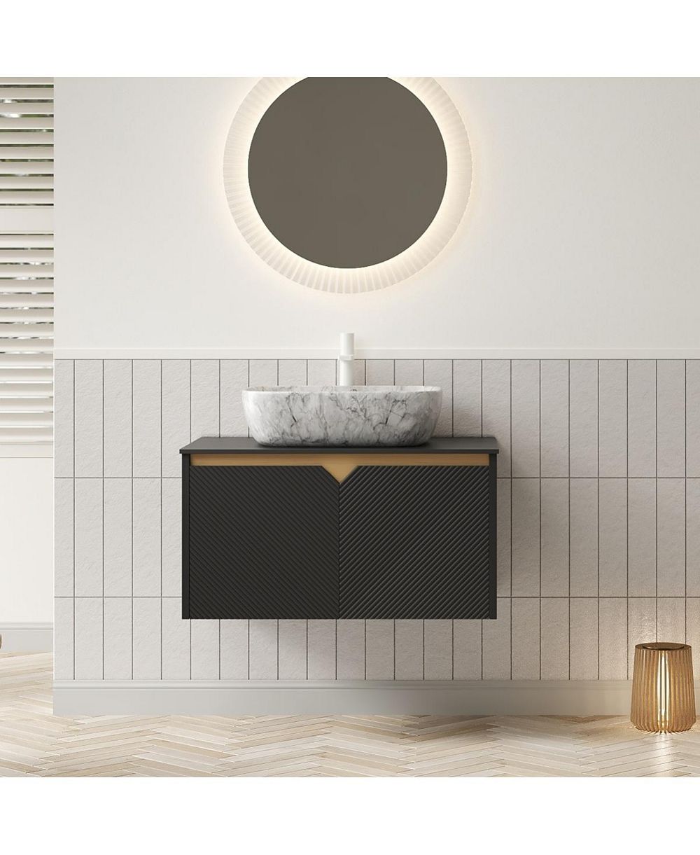 Sillysis Wall Mounted Bathroom Vanity with Sintered Stone Top, Volakas Marble Pattern Sink, Soft Close Doors, Modern Floating Cabinet
