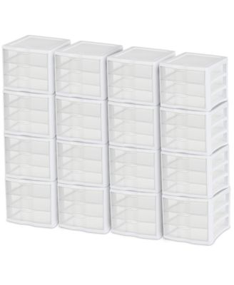 Sterilite ClearView Compact Stacking 3 Drawer Storage Organizer System, 16 Pack