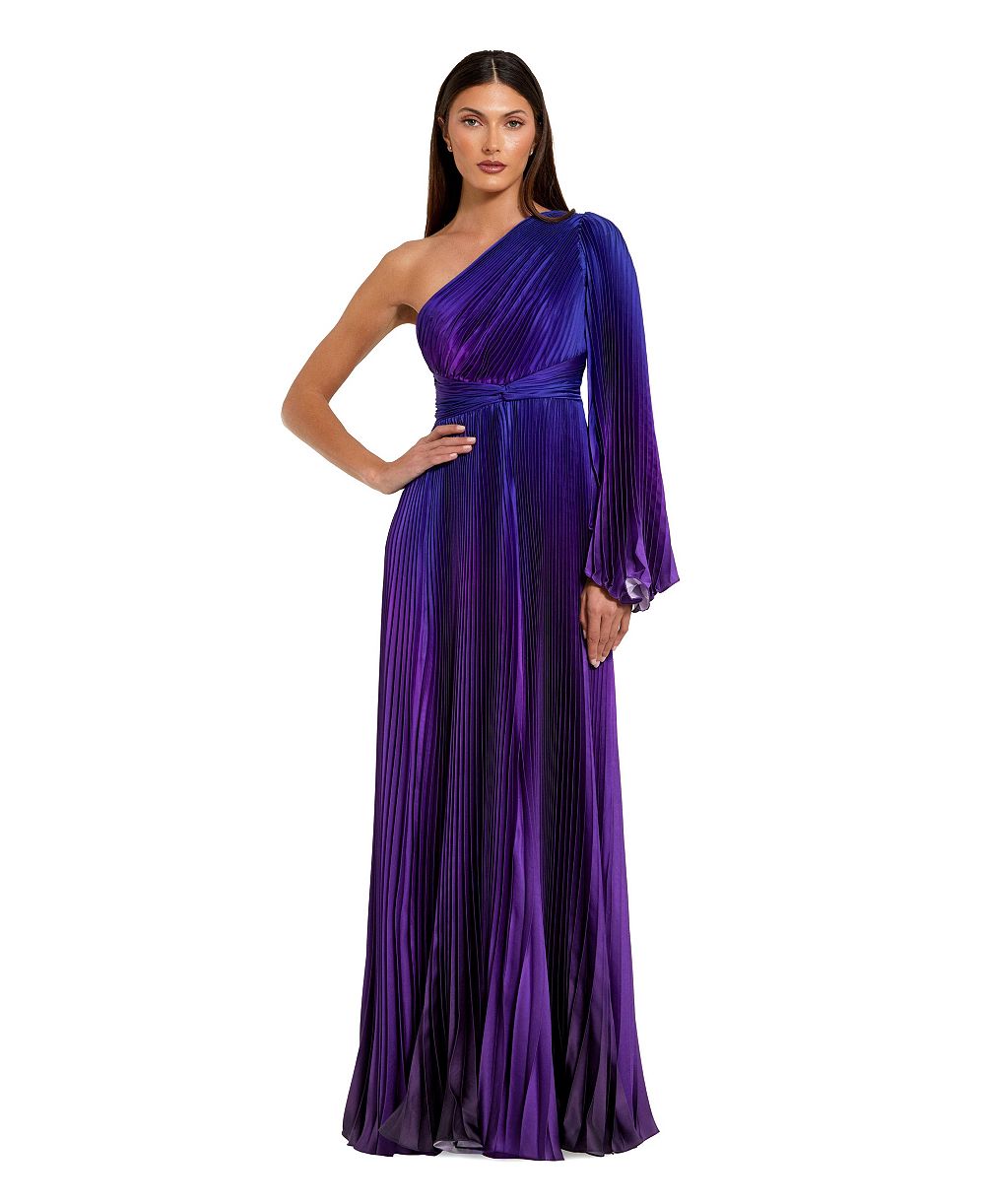Женское вечернее платье Mac Duggal Pleated Charmeuse с длинным расклешенным рукавом