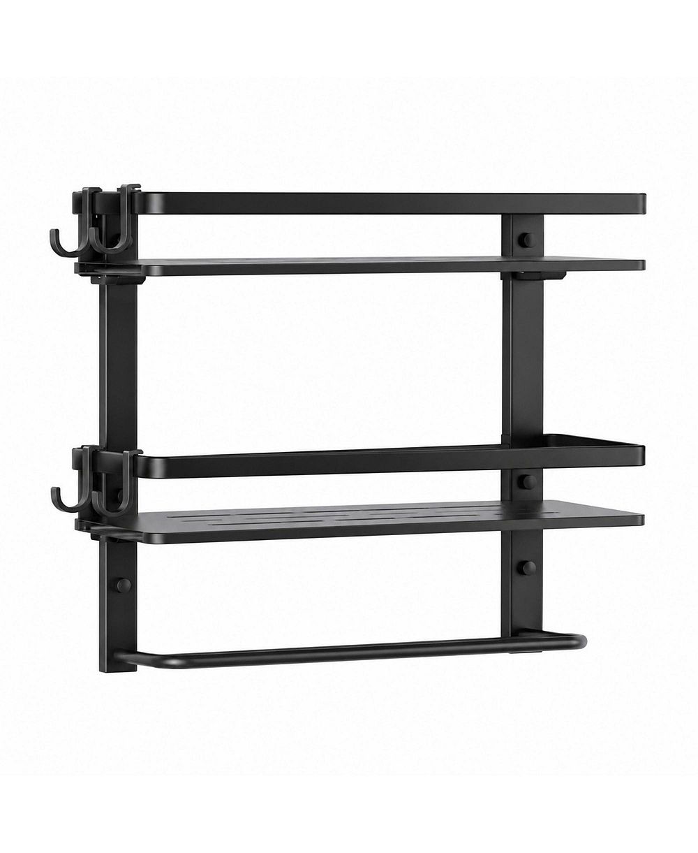 PHYING 15.7 Inch 2 Tier Wall Mounted Tempered Glass Bathroom Shelf Multifunctional Bathroom Storage Organizer With Towel Bar For Bathroom