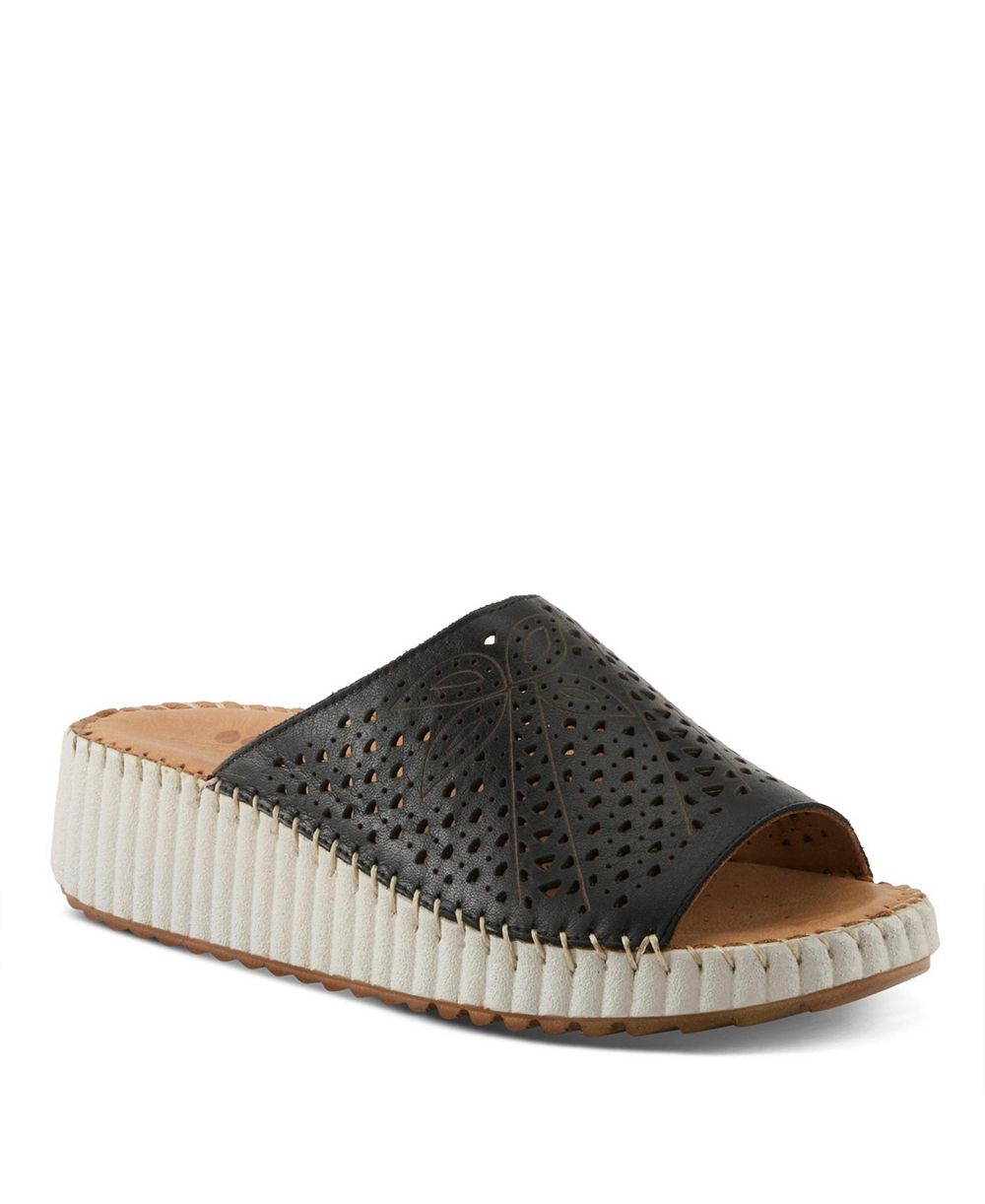Женские кожаные сандалии-мюли Spring Step Rhydian Slip-On Wedge – Perforated Flower Design, Cushioned Footbed