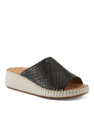 Женские кожаные сандалии-мюли Spring Step Rhydian Slip-On Wedge – Perforated Flower Design, Cushioned Footbed