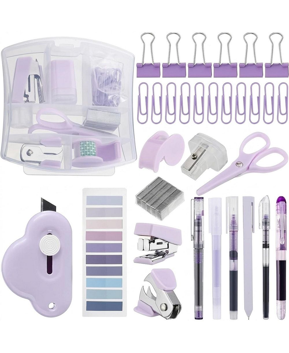 SEVORLEY Mini Office Supply Kit with Stapler Tape Dispenser Scissors and Clips