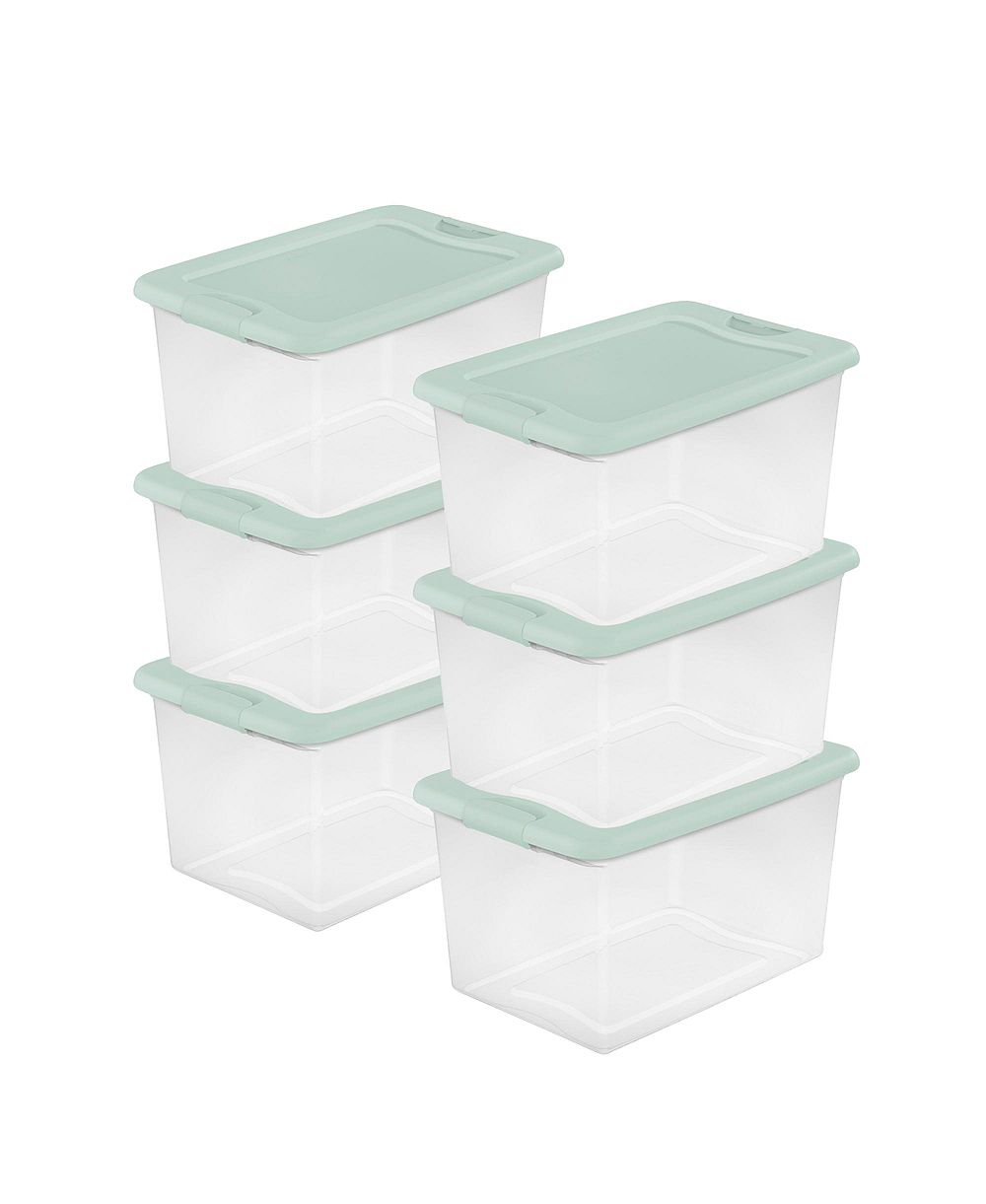 Sterilite 6 Pack 64 Qt Latching Box, Plastic Storage Bin with Lid, Mindful Mint