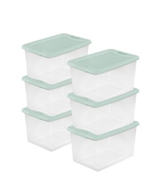 Sterilite 6 Pack 64 Qt Latching Box, Plastic Storage Bin with Lid, Mindful Mint