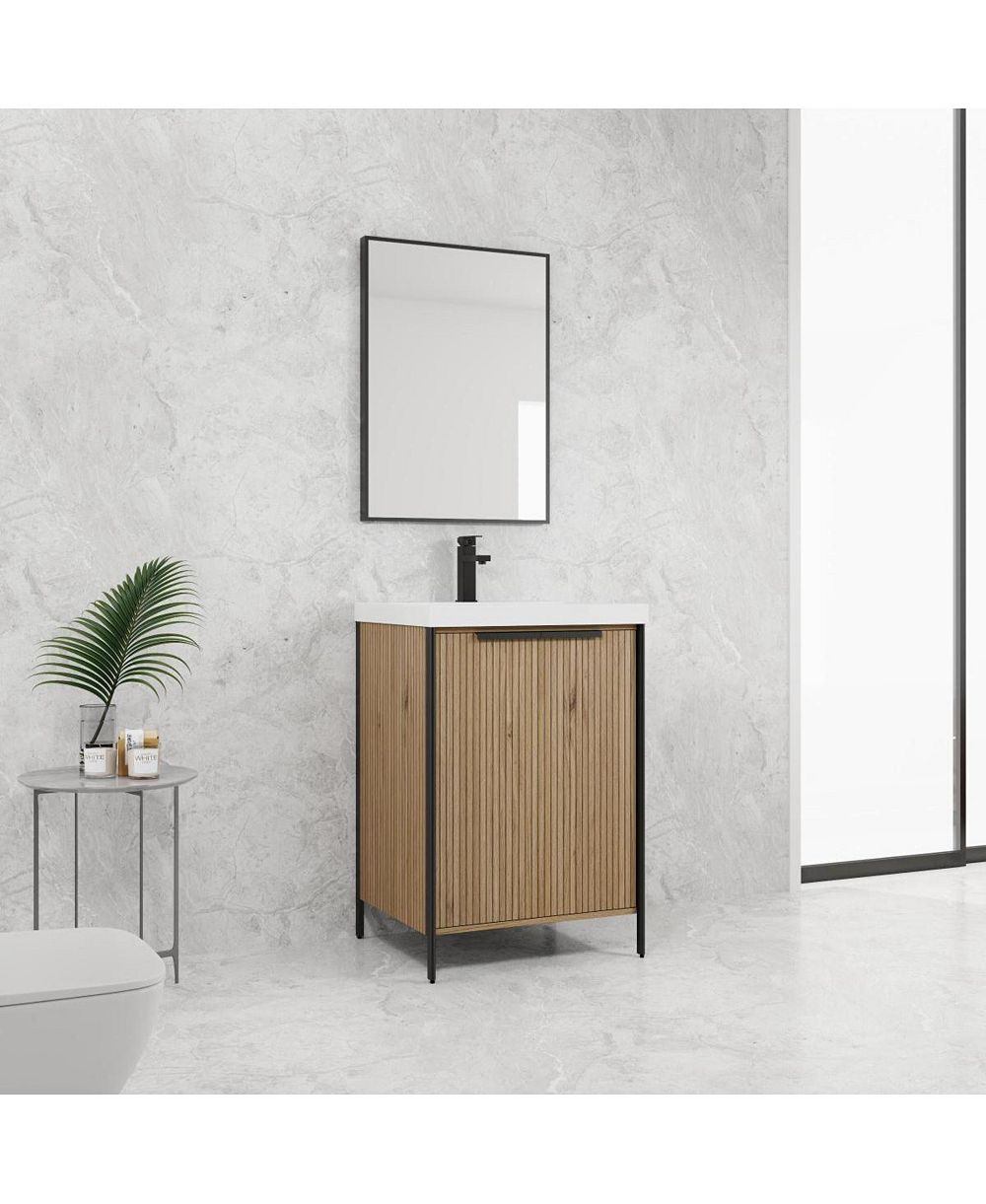 Sillysis Modern Freestanding Bathroom Vanity with Resin Sink, Soft Close Door, Adjustable Shelf, Plywood Cabinet, 24/30/35/47 Inch Sizes
