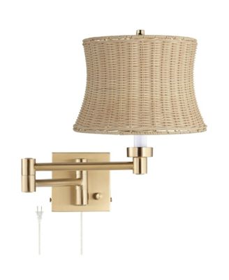 Barnes and Ivy Plug-In Swing Arm Wall Lamp with Rattan Shade