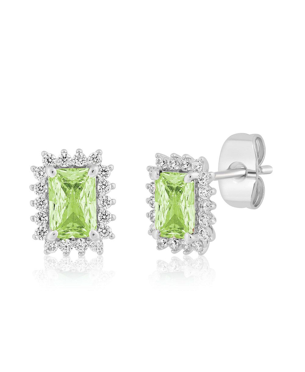 Simona серьги-гвоздики Elegant Rectangle Birthstone CZ Halo