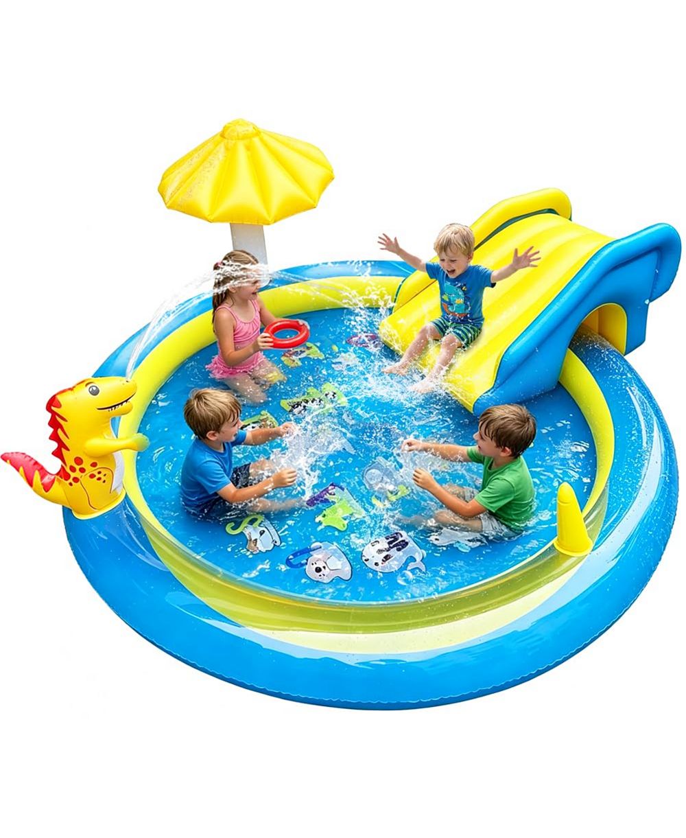 Надувной водный аттракцион AOFAR Dinosaur Inflatable Pool Slide Sprinkler Shade Water Park