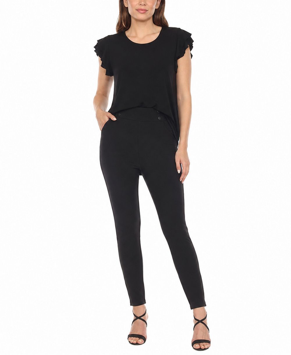 White Mark Women's Flutter-Sleeve Top and Scuba Pants Set