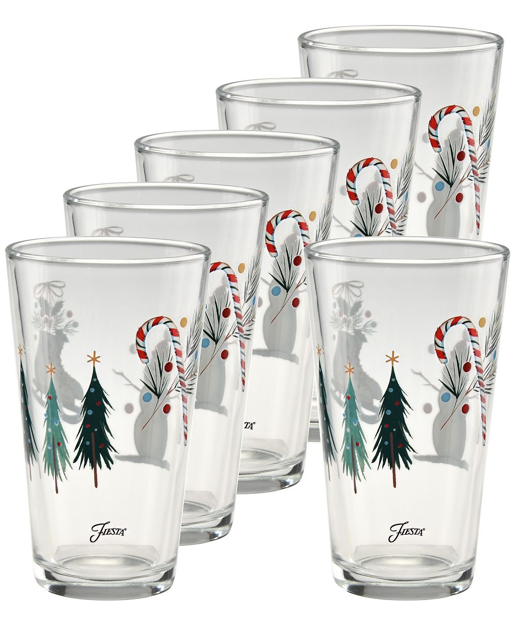Fiesta Holly Berry Jolly Christmas Tapered Cooler Glasses, Set of 6