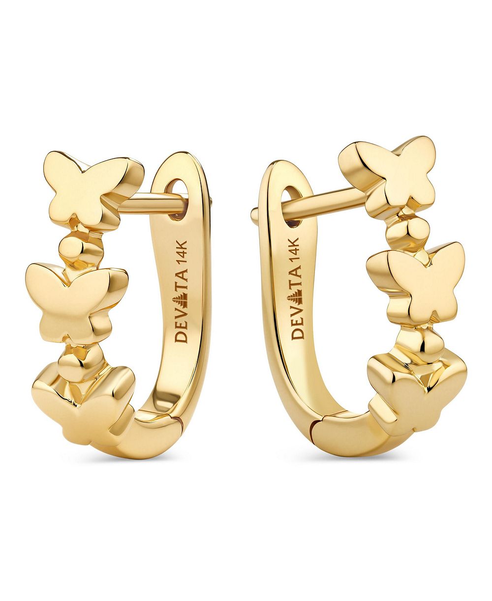Серьги-кольца DEVATA Butterfly Hoop 14K Gold