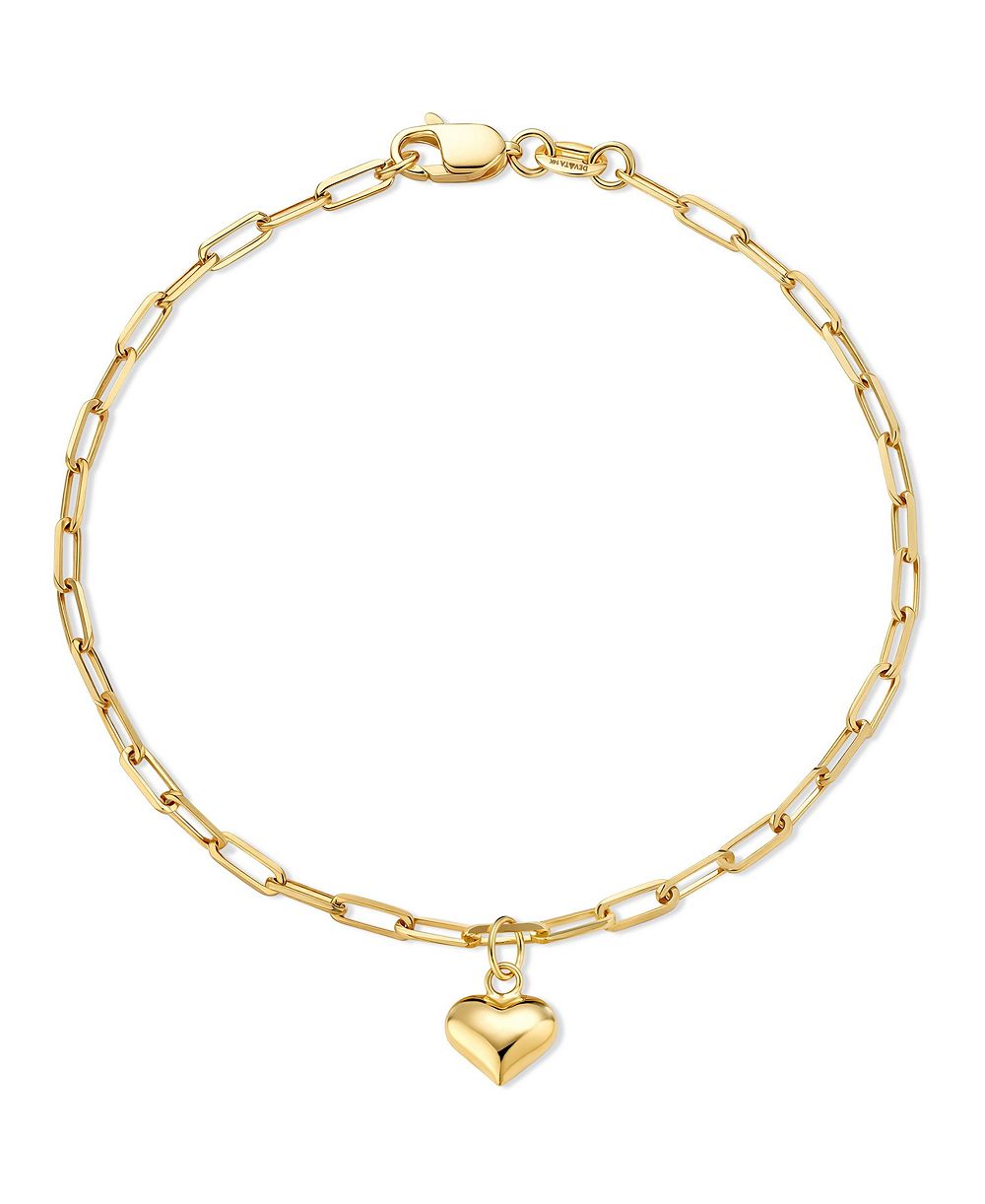 Devata Heart Charm Paperclip Chain Bracelet in 14K Gold