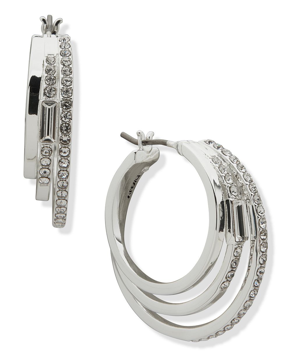 DKNY серьги-кольца с кристаллами, серебристый цвет