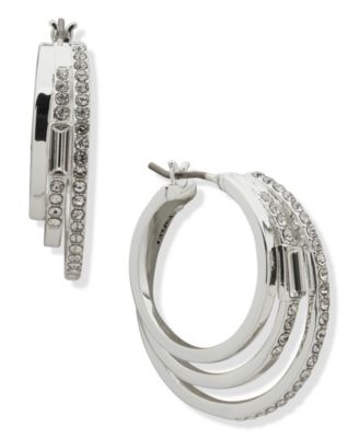 DKNY серьги-кольца с кристаллами, серебристый цвет