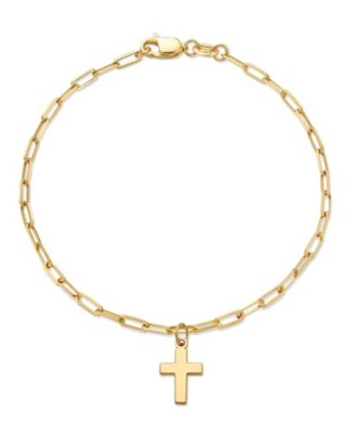 DEVATA Cross Charm Paperclip Chain Bracelet in 14K Gold