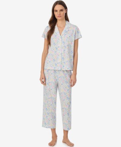 Женский комплект пижамы Lauren Ralph Lauren Short-Sleeve Notch Collar Cropped Pant