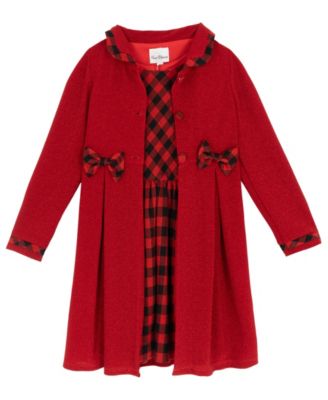 Rare Editions Girls' 7-16 Lurex-Knit Buffalo-Check Bow Coat and Dress, 2-Piece Set