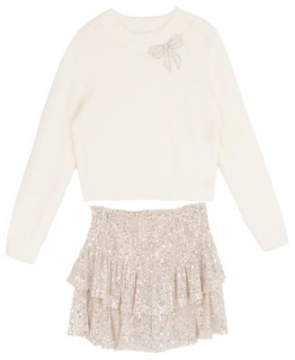 Stella 88 Girls' 7-16 Long-Sleeve Bow-Appliqué Sequin Sweater and Skort, 2-Piece Set