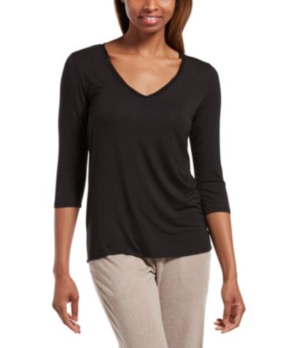 HUE Women's Sleepwell Solid 3/4 V-Neck T-Shirt with Temperature Regulating Technology