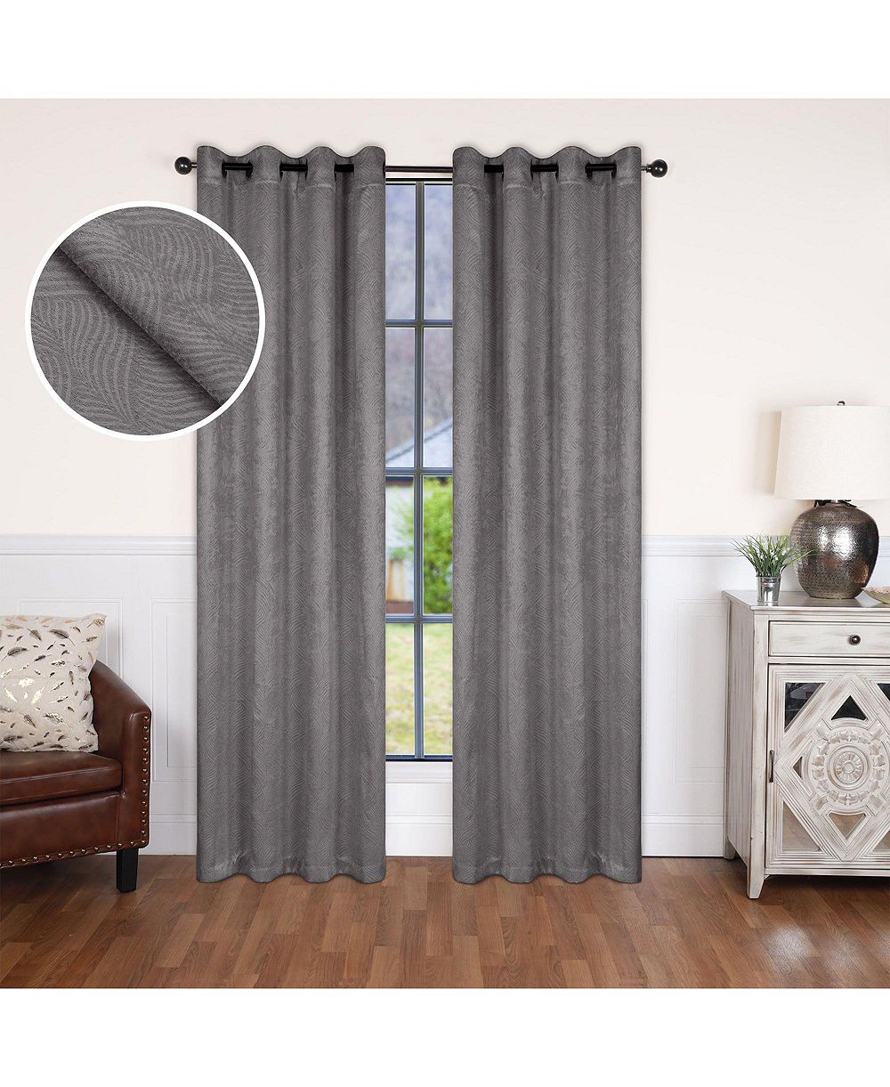 Superior Wave Geometric Polyester Washable Room Darkening Curtain Panels, Set of 2