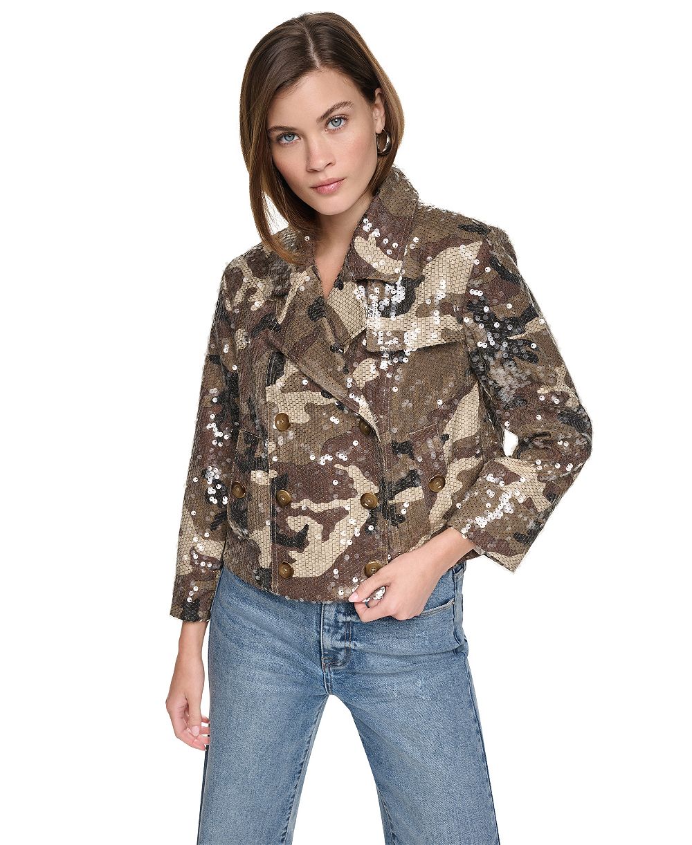 DKNY Jeans Women's Sequin Double-Breasted Trench Jacket