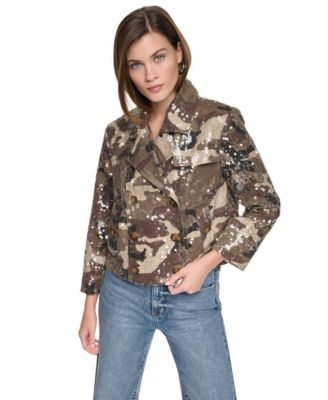 DKNY Jeans Women's Sequin Double-Breasted Trench Jacket