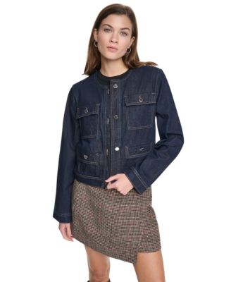 DKNY Jeans Women's Mixed-Media Cropped Denim Jacket