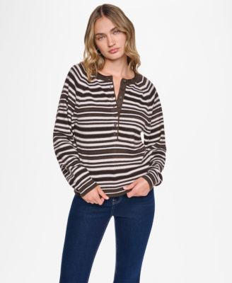 Женский свитер DKNY Jeans в полоску с длинными рукавами henley