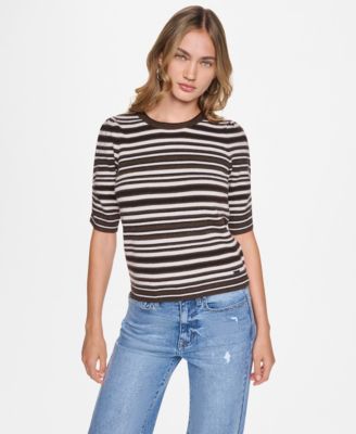 DKNY Jeans женский свитер с полосатыми рукавами-фонариками и круглым вырезом