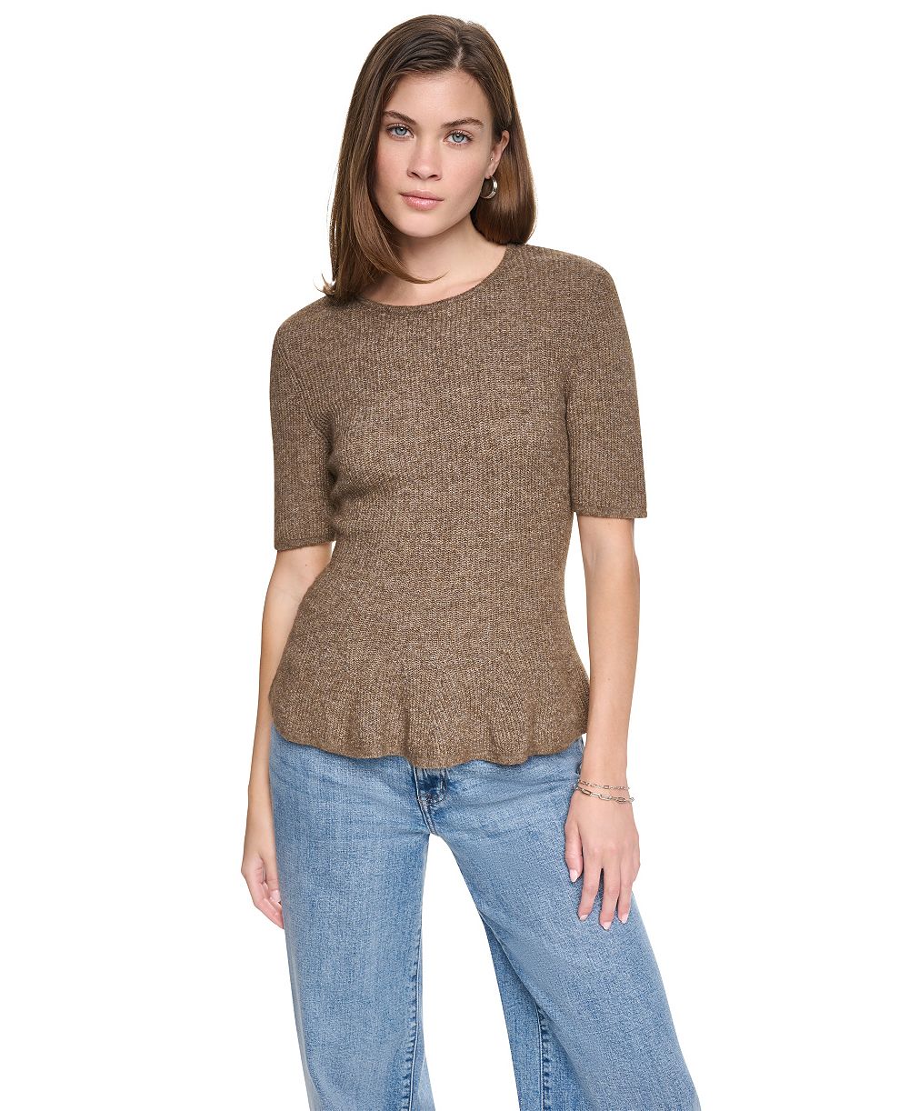 DKNY Jeans Women's Ribbed-Knit Peplum Sweater