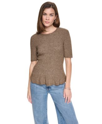 Женский свитер DKNY Jeans с круглым вырезом и рукавами до локтя peplum