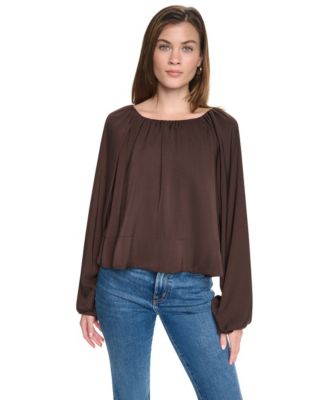 Женская блуза DKNY Jeans с сборками, лодочным вырезом и длинным рукавом реглан