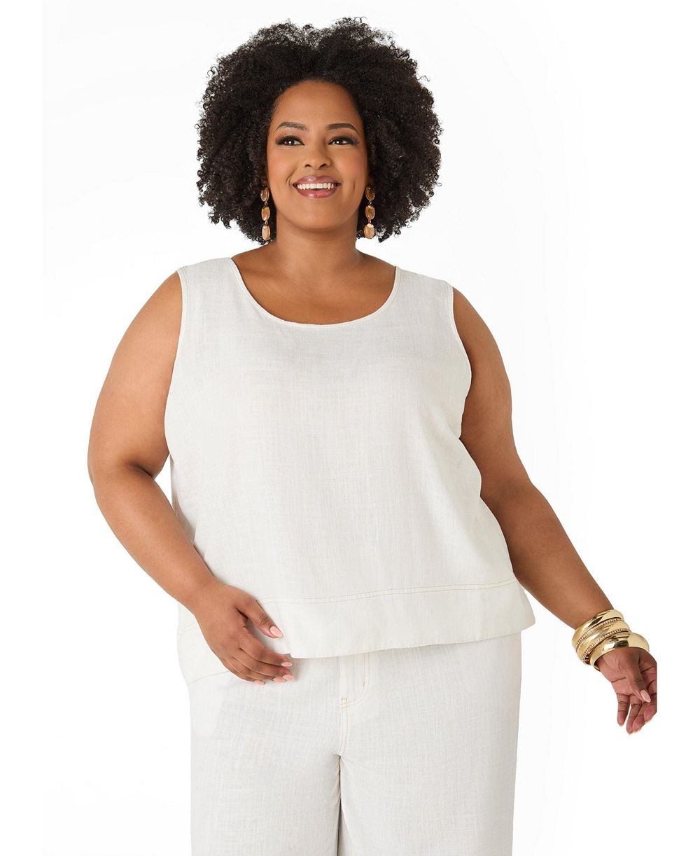 Ashley Stewart Plus Size Linen Blend Women's Top