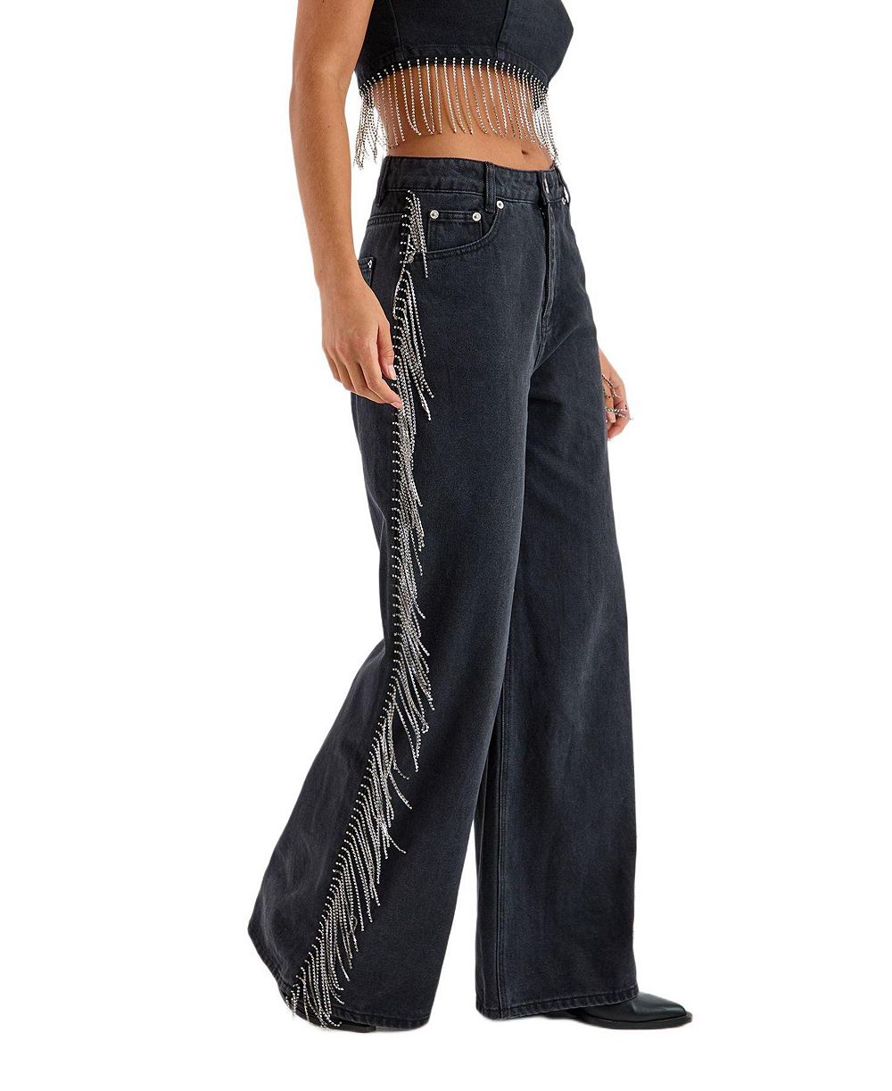 Женские джинсы Nasty Gal Denim Diamonte Tassel с прямыми штанинами