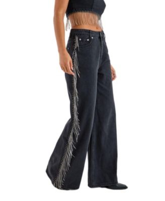 Женские джинсы Nasty Gal Denim Diamonte Tassel с прямыми штанинами