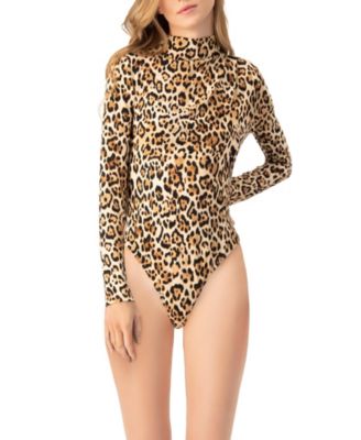 Ivonne Women's Long Sleeve Animal Print Bodysuit