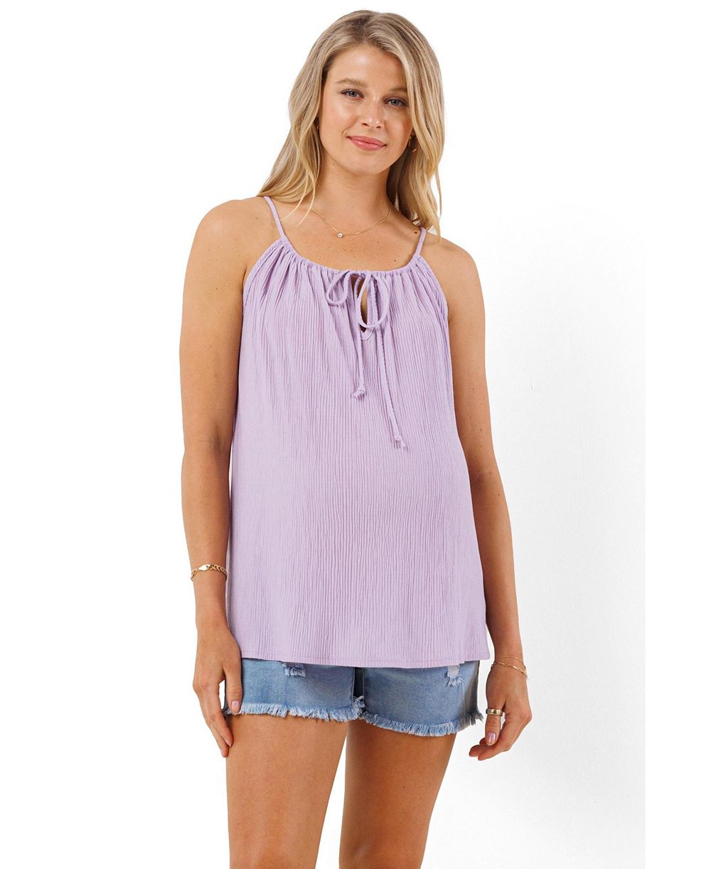 Hello Miz Women's Maternity Sleeveless Tie Front Scoop Neck Cami Top
