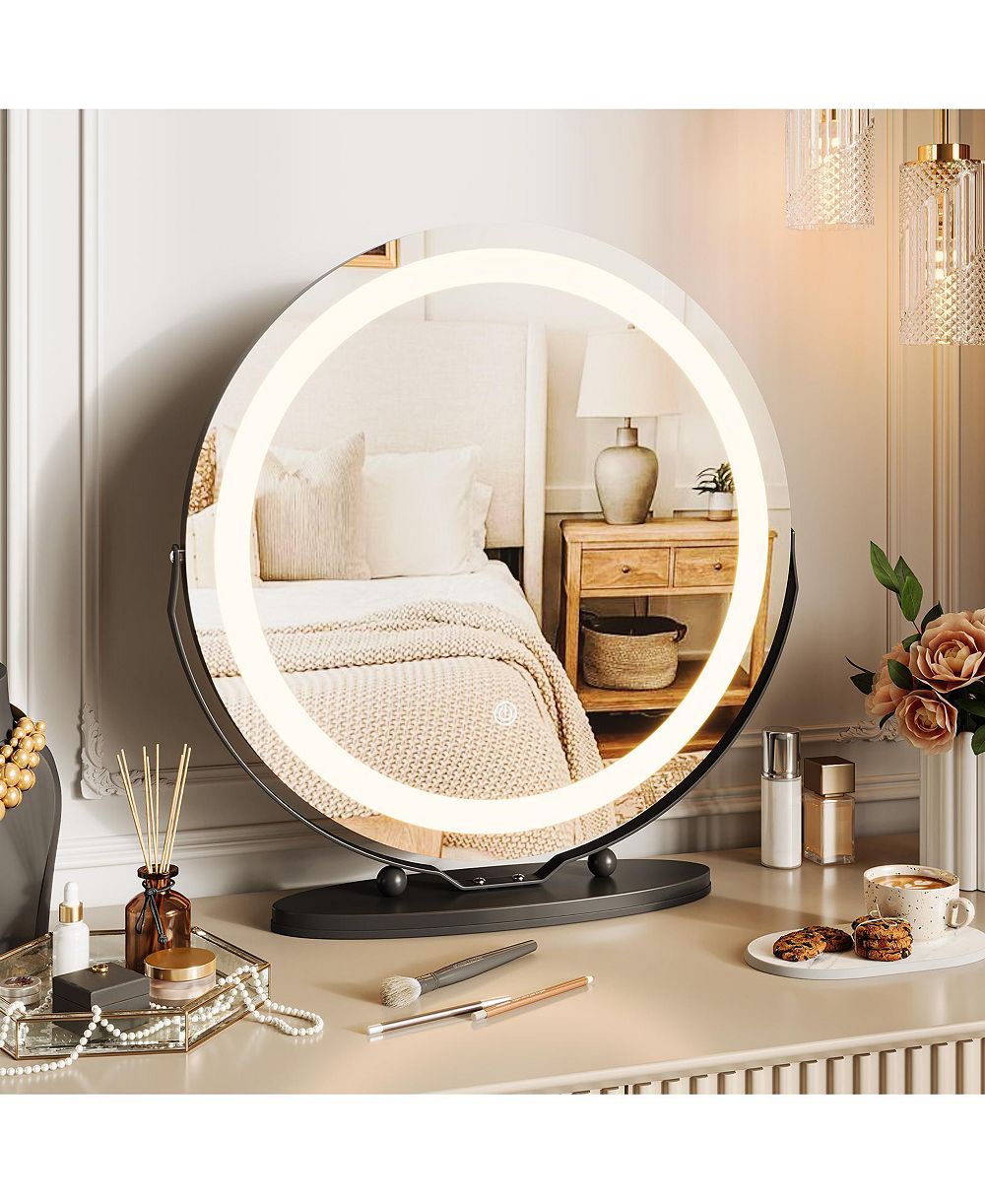 homfan Modern LED Vanity Mirror – 3-Color Dimmable Lighting, Smart Touch Control, Aluminum Alloy Frame, Tabletop