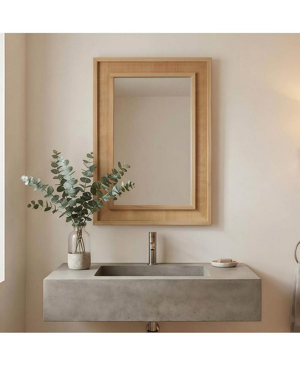 LAOTIES 20" x 30" Rattan Wall Mirror, Farmhouse Bathroom Vanity Mirror for Entryway and Living Room
