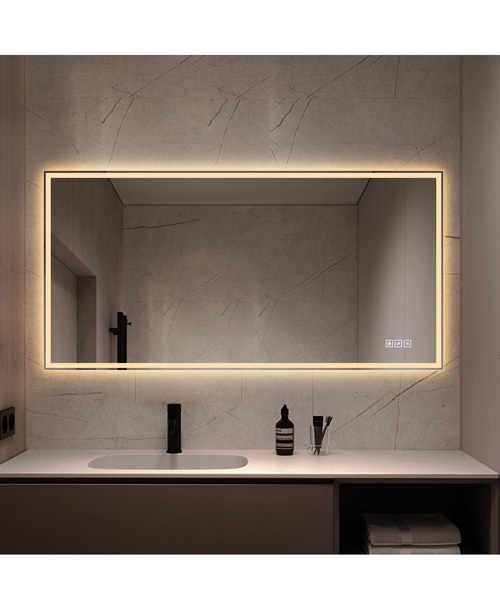 LAOTIES 48" x 24" LED Bathroom Vanity Mirror, Anti-Fog Lighted Wall Mirror with Dimmable Lighting