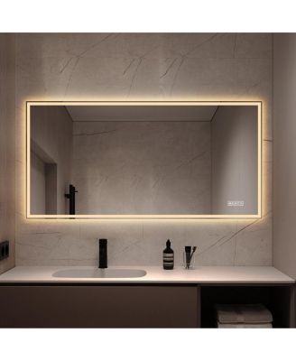 LAOTIES 48" x 24" LED Bathroom Vanity Mirror, Anti-Fog Lighted Wall Mirror with Dimmable Lighting