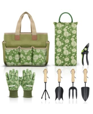 XDOVET 8-Piece Gardening Tool Set with Wooden Handles Heavy-Duty and Durable