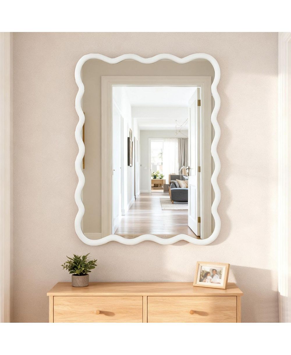 LAOTIES 30" x 40" Wavy Wall Mirror, Solid Wood Bathroom Vanity Mirror for Bedroom, Entryway and Living Room