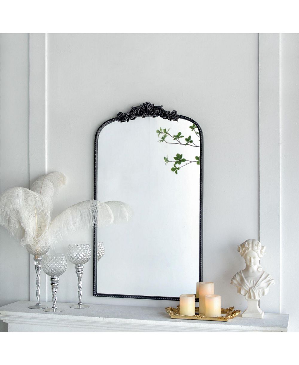 LAOTIES 24" x 36" Vintage Arched Wall Mirror, Baroque Ornate Mantle Mirror with Floral Crown