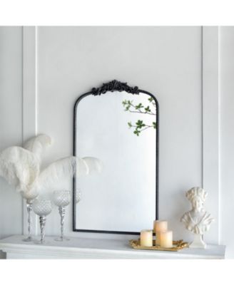 LAOTIES 24" x 36" Vintage Arched Wall Mirror, Baroque Ornate Mantle Mirror with Floral Crown